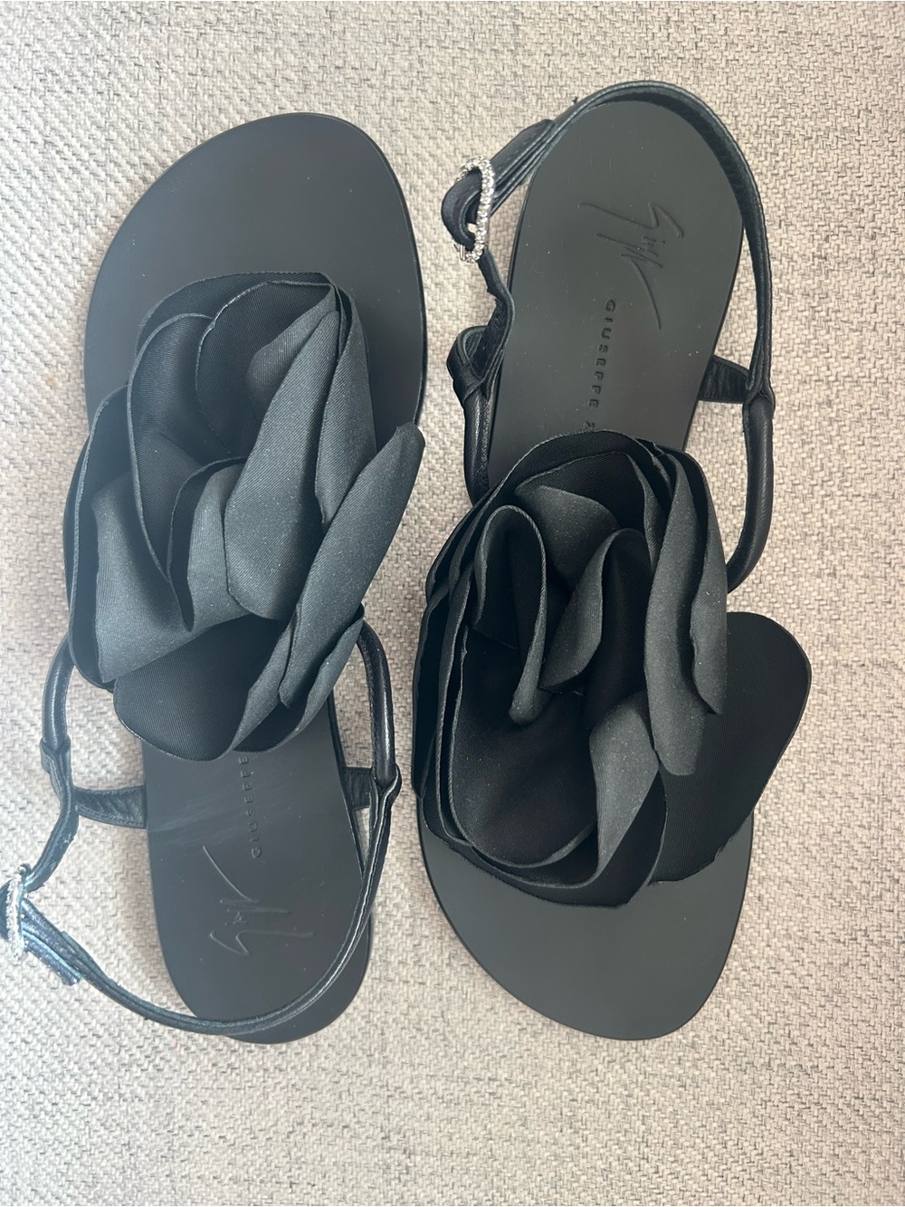 Giuseppe Zanotti Black Floral Appliqués Ankle Slingback Sandals 36.5